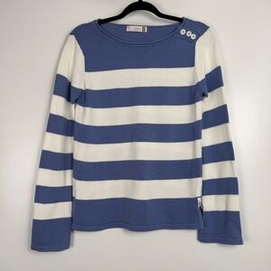 Fisherman Out of Ireland Women Blue White Striped Crew Neck Nautical Sweater M